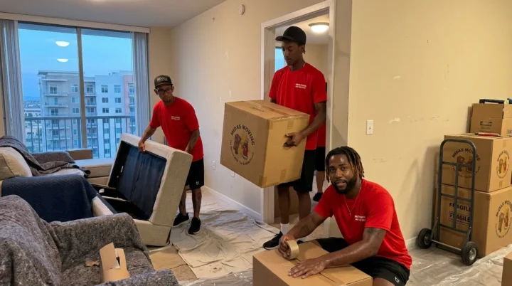 Midas Moving crew packing boxes and handling furniture inside an apartment in Gilbert, AZ